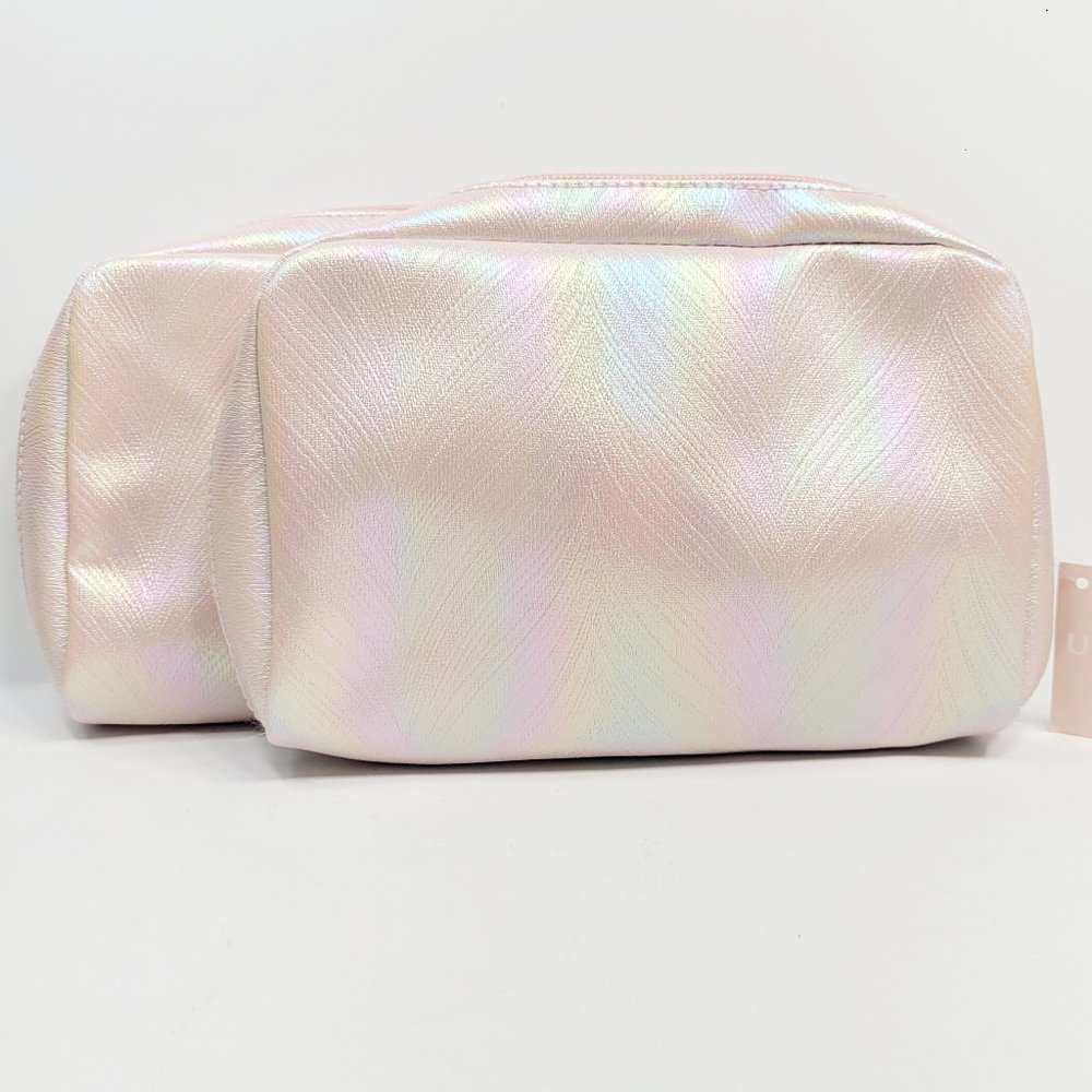 Ulta Beauty Pink Holographic Cosmetic Bag Travel-Makeup Case. 2 Cases Included.
